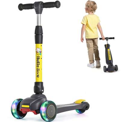 3 Wheel Kids Scooter Age 2-6, Foldable Toddler Scooter With Flashing Light-Up Wheels, 4 Level Height Adjustable Lean To Steer Lightweight Kick Scooter For Boys Girls