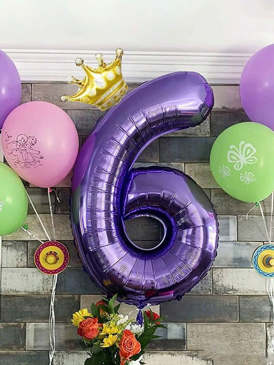 2 Stück 40-Zoll Lila 0-9 Zahlen + Goldene Krone Folienballons Set, geeignet für Geburtstagsfeiern, Jahrestags-Dekoration - Verschiedenfarbig - Übersicht 1