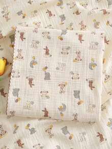 1pc 100*100cm Baby Soft Breathable Absorbent 2-Layer Floral Trim Muslin Swaddle Blanket - Multicolor - View 1