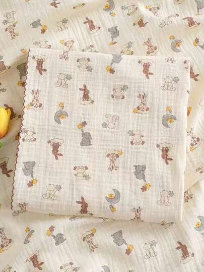 1pc 100*100cm Baby Soft Breathable Absorbent 2-Layer Floral Trim Muslin Swaddle Blanket