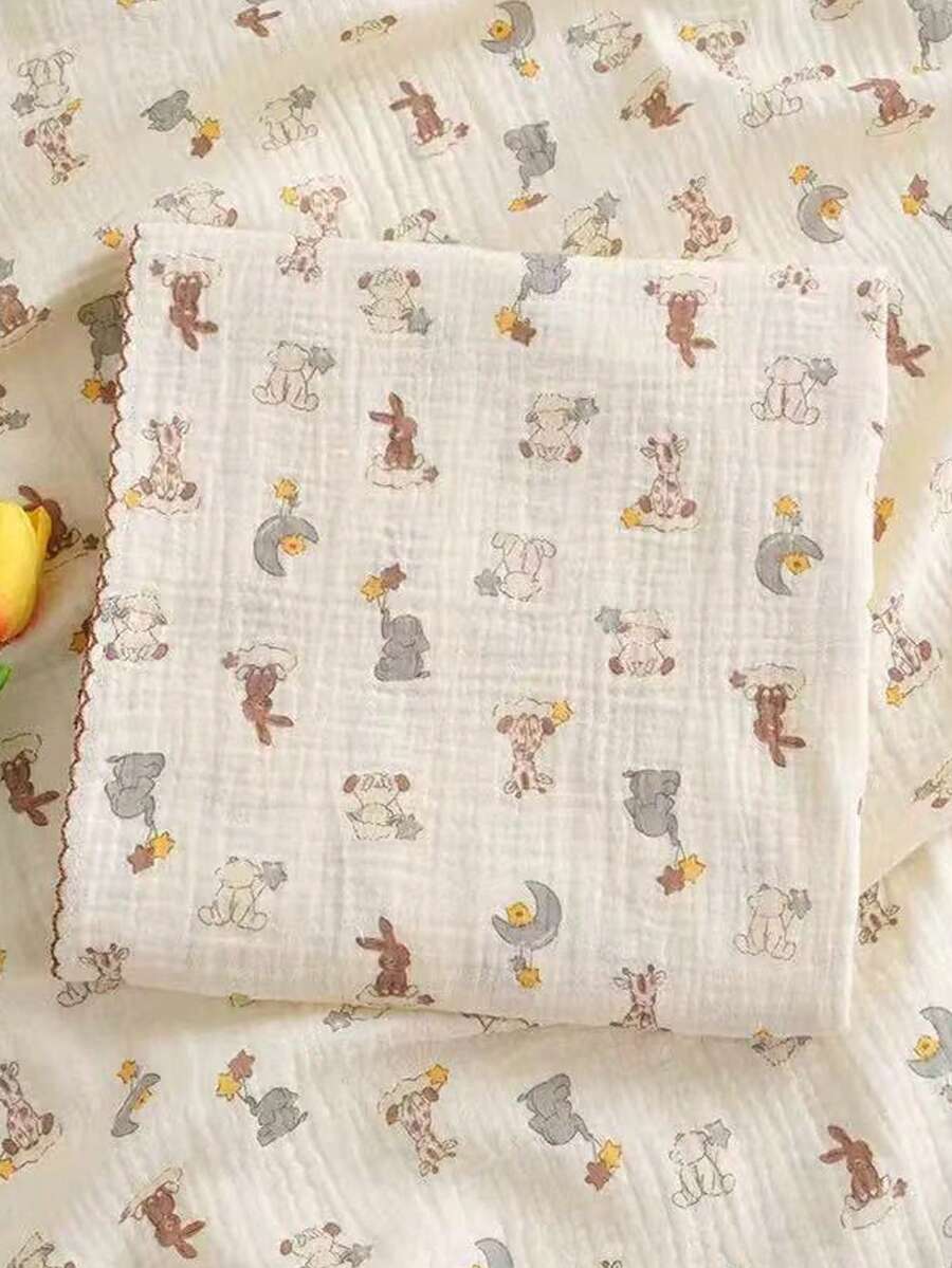 1pc 100*100cm Baby Soft Breathable Absorbent 2-Layer Floral Trim Muslin Swaddle Blanket - Multicolor - View 1