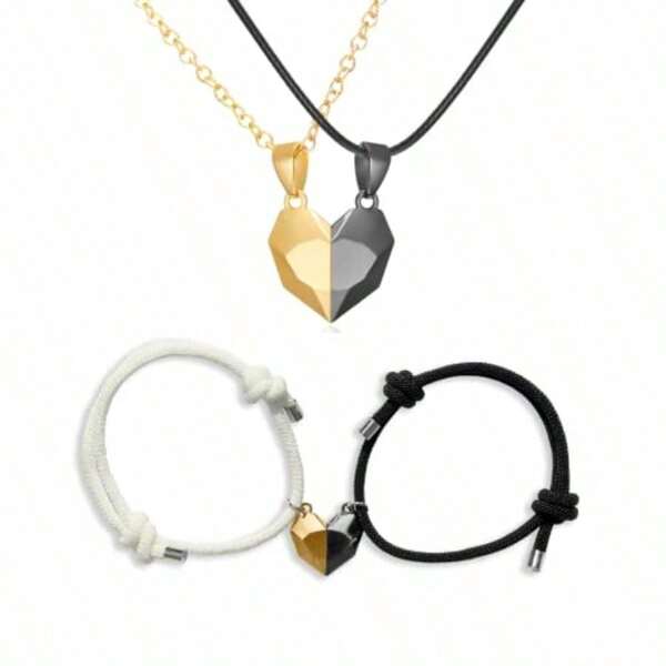 collar para pareja magnético con forma de corazón, collar imán para él y ella, incluye sobre de regalo