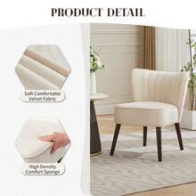 Sillón Acento de Terciopelo Estilo Mid-Century Modern con Patas de Madera, Silla Tapizada sin Brazos Tipo Wingback para Sala, Recámara, Oficina, Rincón de Lectura o Comedor - Blanco - Ver 5