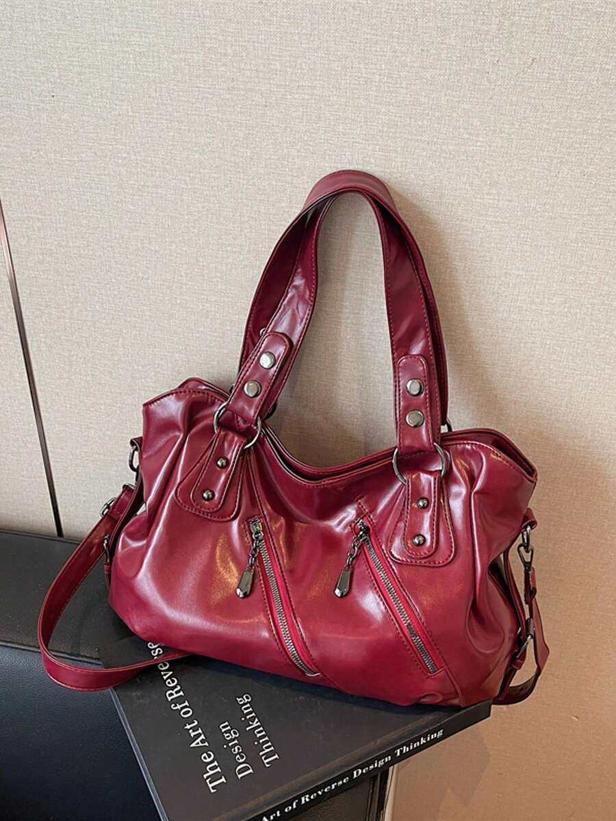 1 szt. Vintage damska torba typu tote, minimalistyczna torebka o dużej pojemności, modna torba na ramię do pracy/studenta