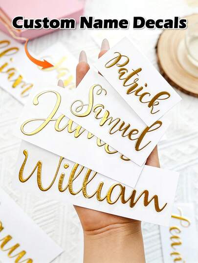 Personalized Foil Crystal Label Stickers - Elegant Gold Foil Decals With Customized Calligraphy Names (E.G. Ashling, Charlotte, Stephen, Aniyah, Geraldine, Patrick, Samuel, William). Durable Quality Material, 4 Sizes (3-6 Inches/7.62-15.24 Cm). Ideal Wedding Gift For Newlyweds, Wedding Party And Event Planners. Perfect For Place Cards, Favors, Gifts And Home Decor.