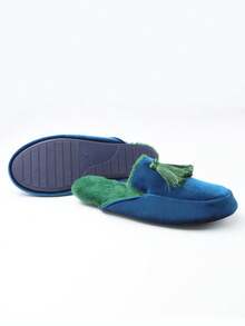 Women's Fashion Fringed Plush Warm Plush Anti-Slip House Slippers - Blue - View 3