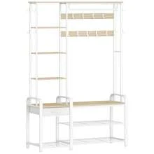 Hzuaneri Coat Rack With Shoe Bench, Wardrobe With Shoe Bench, 1 Drawer, Clothes Rack With 17 Hooks, 1 Hanging Rail, 4-Tier Side Frame, 120 X 40 X 182 Cm - White Oak Color - View 8