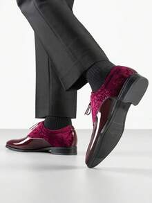 Rihero Men's Dress Oxford Shoes Classic Formal Patent Leather Lace-Up Tuxedo Shoes Perfectly Suited For Formal Occasions Such As Business Dinners, Weddings, And Cocktail Parties - Wine Red - 查看 5