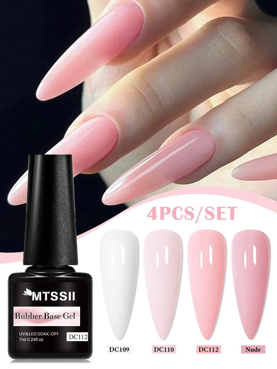 Mtssii 4pcs 7ml Natural Nude 2 In 1 Rubber Base Gel Nail Polish Set Milky Pink Jelly White Nail Camouflage Color Coat Semi Permanent Soak Off UV Rubber Gel Base For Nails Manicure Nail Supplies Nail Art Design For Home Salon Gift For Women - Nhiều màu - Xem 1
