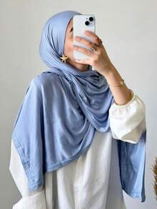 1pc Women's Jersey Hijabs, Minimalist Classic Solid Color Elegant Casual Edged Scarf, Premium Knit Modal Jersey Hijabs Scarf, Long Turban Style Headscarf Suitable For Daily Life, Outings And Gatherings,Accessories,Beach Towel - Multicolor - View 14