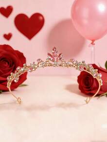 1pc Women's Fashion Princess 3D Crown Rhinestone Headband, Elegant Birthday Hair Accessory, Bride To Be, Party, Tiara, Crowns, Headpiece, Costume Crown, Hair Garland, Head Wreath - 44242 Pink - View 3