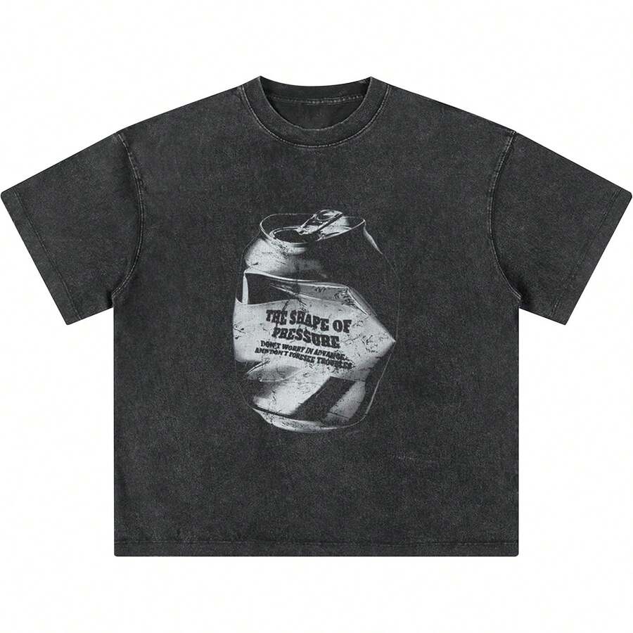 Laixton Men's Pattern T-Shirt Unisex Cotton Oversized T-Shirt Short Sleeve Retro Streetwear Casual T-Shirt Top Comfortable Washed Cotton T-Shirt - 別緻的酷炫黑色 - 查看 1