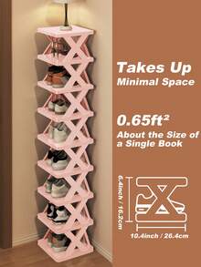 9/6 Tier Vertical Shoe Stand Space Saving Narrow Shoe Rack, Small Shoe Shelf, DIY Free Standing Shoes Storage Organizer For Entryway, Closet, Hallway, Easy Assembly And Stable In Structure, Black & White, Plastic Material, Consumables - 粉色升級版 - 查看 5