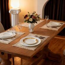 1pc/2pcs/6pcs Bohemian Style Woven Placemat, Simple Dining Mat With Tassel Edging, Food Plate Insulation Pad - Multicolor - View 3