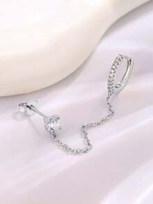 Newsoul 1件闪亮链环立方氧化锆水滴耳环，女士珠宝，派对礼物，925纯银耳钉，独特迷人精致珠宝 - 銀色 - 查看 3