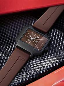 TOMI 1 chiếc đồng hồ nam vuông thiết kế Nhật Bản chất lượng cao, bền chắc, vỏ màu đen mờ, dây đeo silicon màu nâu, mặt số rạng rỡ, phù hợp cho sinh hoạt hàng ngày, đi làm, kỳ nghỉ, làm quà tặng, tựu trường, Halloween, Ngày Valentine, Giáng sinh, cuối năm. - màu nâu - Xem 4