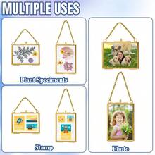 12 Double Glass Frame For Pressed Flowers Floating Hanging Photo Frame 3.5 X 2.5 In Brass Clear Pressed Flower Decor With Chain For Display Gallery Artwork, Horizontal Vertical Gold - Vàng 12 - Xem 6