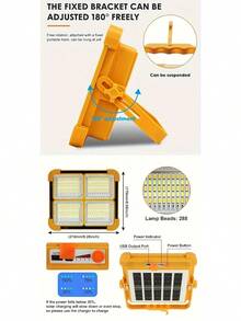 2PCS Rechargeable LED Work Light, 5 Modes, Solar Rechargeable Portable Floodlight, Suitable For Camping, Hiking, Fishing, Auto Repair - 2 Packs - View 9