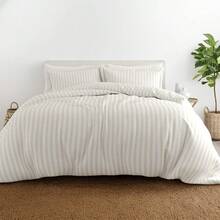 Luxury Striped Duvet Cover Set, Standard/King Size, Ivory Velvet Texture. - Multicolor(多色) - 查看 1