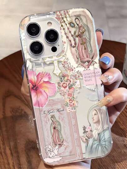 1 Peça Capa de Telefone Transparente de TPU à Prova de Choques e Anti-Impressão Digital com Gráfico Artístico de Cruz e Virgem Maria, Compatível com iPhone 16 Pro/16 Plus, 15/15 Pro Max/15 Pro, 11/12/13/14 Pro Max, 11 Pro/11 Pro Max, 12 Pro/12 Pro Max, 13 Pro/13 Pro Max, 14 Pro/14 Pro Max, Design Criativo Premium