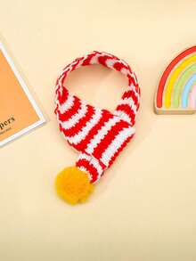 1pc Pet Scarf, Red & White Color Block, Suitable For Cats & Dogs, Warm & Comfortable Knitted Neckwear For Pets, Creative Christmas Gift For Poodle, Teddy, Cats - Multicolor - View 7