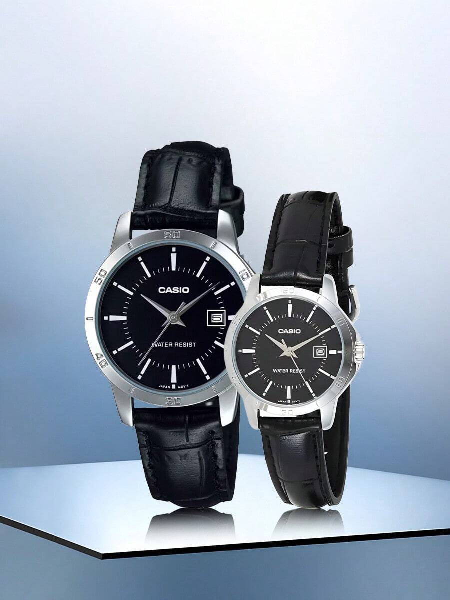 Casio This Stylish Black Leather Strap Couples Watch Set, Paired With A Minimalist Dial, Is A Fashionable Accessory For Couples. The Fashionable Couples' Watch Is An Ideal Choice For Casual Dates And Daily Outfits, And Is Also A Classic Must-Have Item For Couples Who Love Low-Key And Elegant Couple Designs.