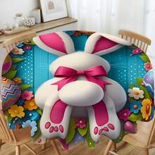 1pc Easter Bunny Silhouette Round Tablecloth, Spring Family Gathering Easy Clean Home Decor Round Table Cover, Spring Creative Gift, Suitable For Daily Dining Room And Living Room Decor, Easter Holiday, Outdoor Picnic - 100% Polyester Dust Cover - Multicolor - View 6