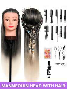 28-Inch Mannequin Head With Multicolored Synthetic Hair - Includes Free Clamp & Bonus Braiding Set For Hairdressing Practice For Cosmetology Practice Barber & Salon Styling Braiding & Practice Doll Head Durable & Easy Maintenance - Multicolor - View 17