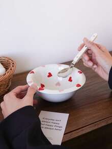 1pc Pink And Red Heart-Shaped Ceramic Dinner Plate Exquisite Heart-Shaped Salad Bowl And Dessert Plate Hand-Painted Dessert Bowl Elegant And Stylish Design Ideal For Valentine's Day Gatherings, Parties, And Tableware Daily Homeware, Gifting, Housewarming Presents Restaurant And Cafe Serving Plates - Multicolor - View 7