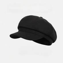 Comhats Wool Fashion Newsboy Hats For Women Winter Warm Pageboy Cabbie Cap Beret - 黑色 - 查看 1