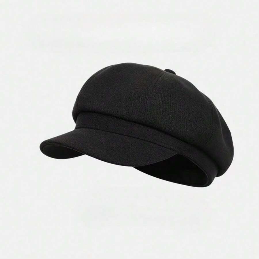 Comhats Wool Fashion Newsboy Hats For Women Winter Warm Pageboy Cabbie Cap Beret - 黑色 - 查看 1