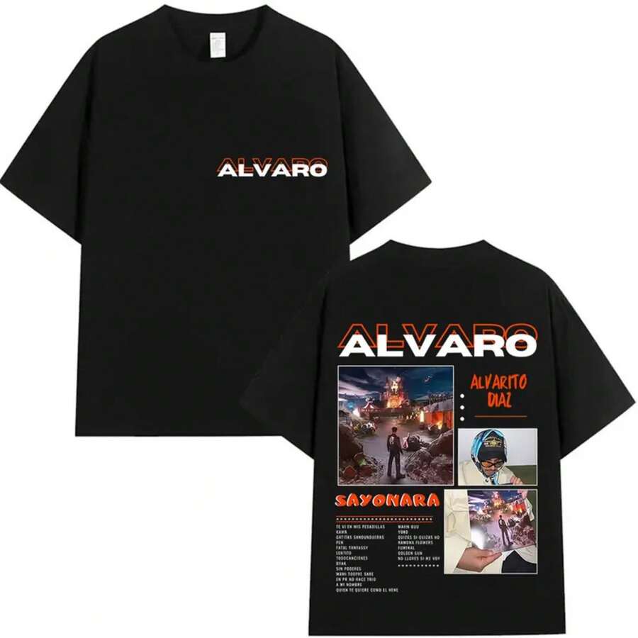 2026Rapper Alvaro Diaz Sayonara Tour 2025 Camiseta de Álbum Camisetas de Manga Corta Casual Hip Hop para Hombres Regalo para Fans de Moda Camisetas de Algodón - Negro - Ver 1