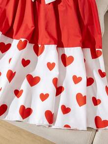 1pc Fashionable & Cute Heart Pattern Dress, Contrast Color Design, Bow Decor, Soft & Comfortable, Suitable For Vacation, Outdoor Activities, School, Vacation, Party, Valentine's Day Gift, Any Occasion, Summer - Red - View 9