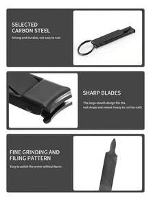 1pc Salon Quality Stainless Steel Black Portable Ultra-Thin Extremely Sharp Keychain Multi-Function Foldable Nail Clipper Nail Scissors Professional Manicure Pedicure Foot Care Tool, Suitable For Home, Travel, Camping And Outdoor