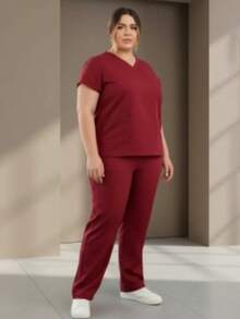 Pijama Cirúrgico GABARDINE Uniforme Privativo Scrub Plus Size - bordô - Visão 2