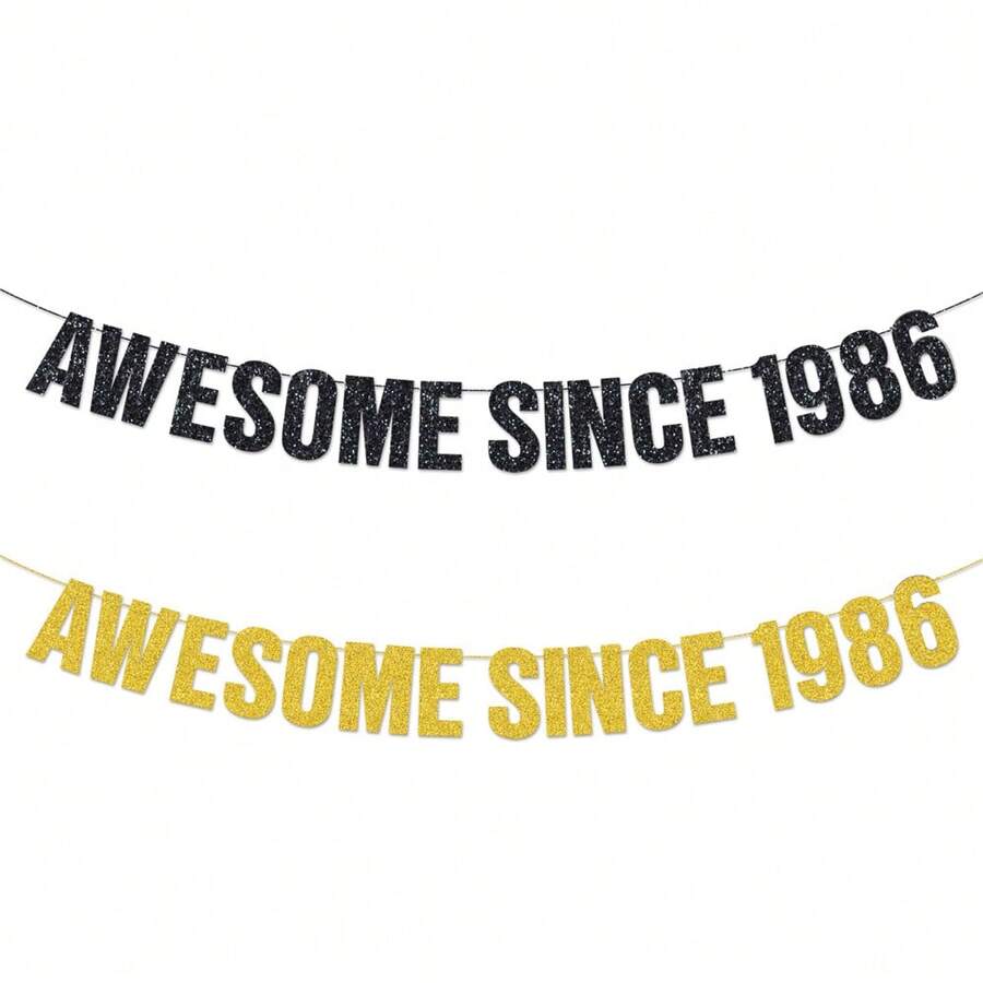 Conjunto de 1 unidade para decoração de aniversário de 40 anos para homens e mulheres, faixa de barbante com glitter preta e dourada "Feliz 40º Aniversário", "Incrível desde 1986", "Direto de 1986", "Olá 40", "40 Fabulosos", "Um brinde aos 40 anos" - Artigos para festa - Multicolorido - Ver 1