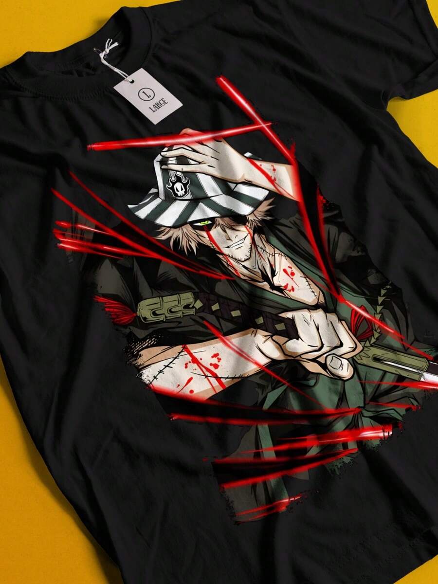Urahara Kisuke T-Shirt Bleach Anime T-Shirt Zaraki Shirt Ichigo Bankai Tee Aizen - 黑色 - 查看 1