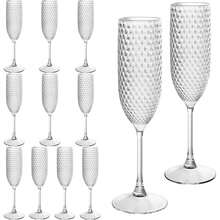 12/8/6/4/3/2/1pcs Set Transparent Plastic Champagne Glasses With Gypsophila, Unbreakable Champagne Flutes, 5.5oz Reusable Diamond Textured Wine Glasses, Suitable For Weddings, Christmas, Parties And Other Large Gatherings - Transparent - View 1