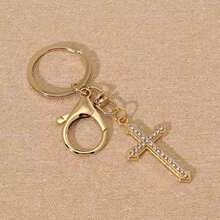 1pc Women's Personalized Alloy Rhinestone Cross Keychain, New Minimalist Cross Keychain Pendant, Creative Gold-Plated Hanging Ornament, Fashion Bag Keychain, Gift For Mother