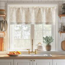 Linen Valance Kitchen Curtain Double Layer 16 Inch Living Room Bedroom Bathroom Window Treatment Blackout Vintage Rustic Farmhouse Cottagecore Rod Pocket 1 Panel On Beige - 森林 | 灰褐色 - 查看 9