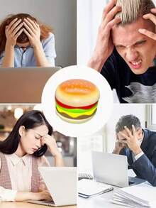 磁性滑动汉堡玩具 - 多色减压指尖玩具，适合成人，趣味设计，滑动顺畅，食物造型，热门派对礼物，发出舒缓压力的声音，每层均可单独拆卸，配有逼真的芝麻面包、生菜、番茄和奶酪，互动式手指滑块 - 彩色 - 查看 6