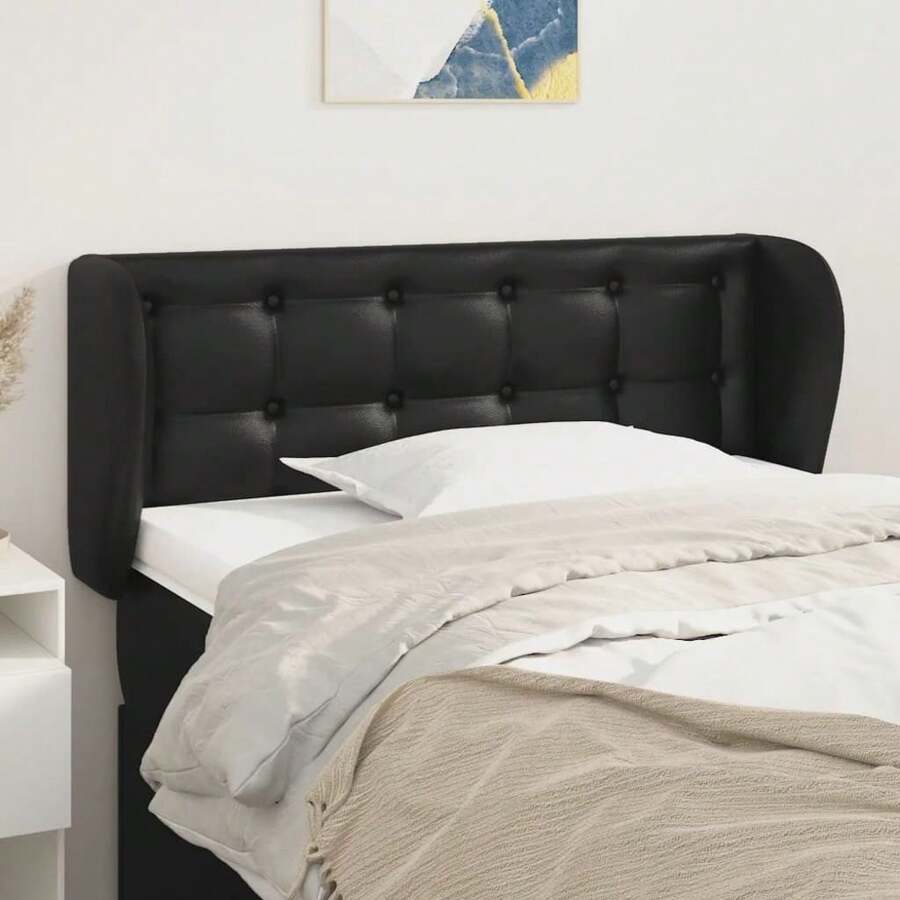 vidaXL Tête de lit avec oreilles Noir 83x23x78/88 cm - Noir - Voir 1