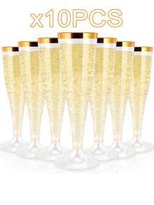 5/10pcs Reusable 4.5oz Clear Plastic Champagne Flutes, Shatterproof Cups Suitable For Parties, Weddings And Large Events, Elegant And Easy To Clean