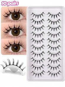 MAGEFY 10 Pairs Pointed Cartoon Black Line Style False Eyelashes, Natural & Realistic, Reusable, 7-12mm Faux Mink Lashes, Suitable For Daily Wear, Waterproof, Cartoon Style, Extended Outer Corner Design, Enlarging Eyes, Delicate & Lightweight, Ideal For Travel, Beach Vacation, Camping - 尖尾漫畫款 - 查看 12