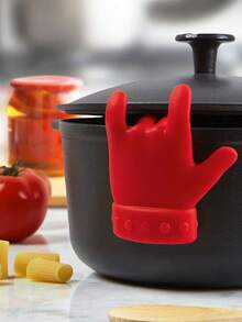 1pc Creative Finger-Shaped Pot Cover Lift Rack, Kitchen Tool To Prevent Soup Overflow - Red - View 1
