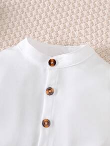 BrownBark 两件套男童春秋季休闲校服套装 - 长袖立领衬衫和条纹裤，适合日常休闲、上学、聚会、婚礼、摄影、返校季、开斋节等场合。 - 黑與白 - 查看 4