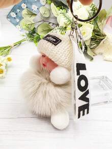 狐狸毛球睡覺娃娃毛絨吊墜,新年禮物,適用於袋子、汽車鑰匙、可愛鑰匙扣吊墜