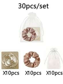 15件套玫瑰花化妆镜套装，包含10/5个折叠式花朵化妆镜、10/5个缎面发带、10/5个白色欧根纱袋，适合作为新娘礼物、婚礼回礼、便携式化妆镜，是婚礼、单身派对、新娘送礼会、宾客礼物和派对回礼的理想之选。 - 多色 - 查看 21