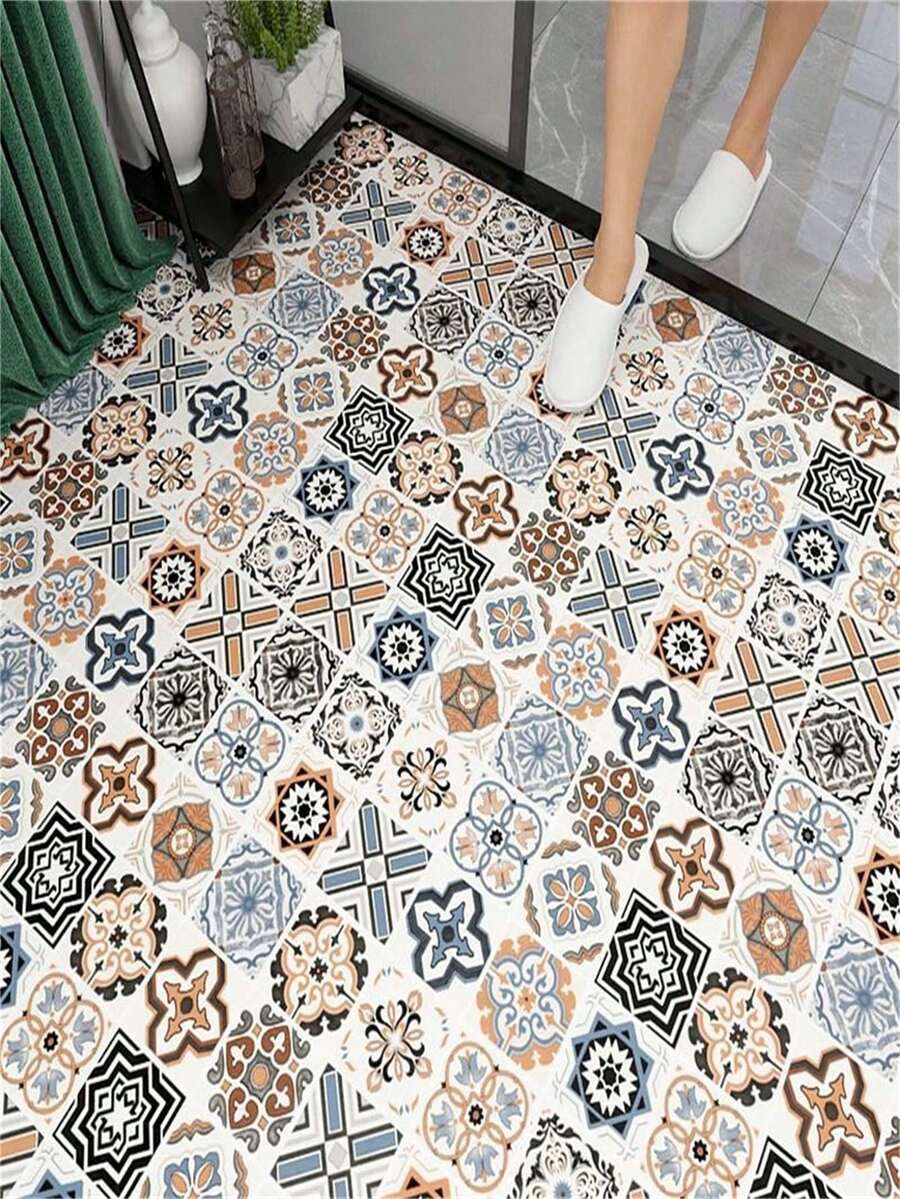 1 cuộn gạch lát sàn tự dính phong cách Bohemian, thiết kế gạch men, chống thấm nước, dán dễ dàng, không keo dính, dễ tháo gỡ và vệ sinh, thích hợp cho phòng khách, nhà bếp, phòng tắm, trang trí phòng ngủ DIY, tiệc tùng ngày lễ.
