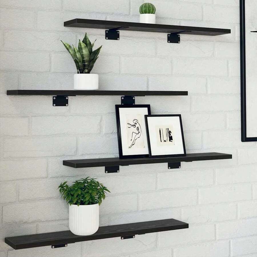 vidaXL 4-teiliges Bücherregal-Set, Schwarz, 60 x 10 x 1,5 cm, Holzwerkstoff - Schwarz - Übersicht 1